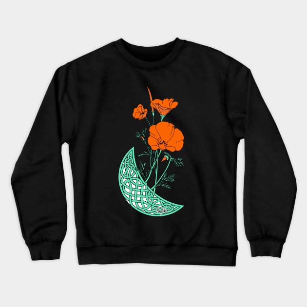 California Poppies with Pictish Moon Bloom Crewneck Sweatshirt by patfish